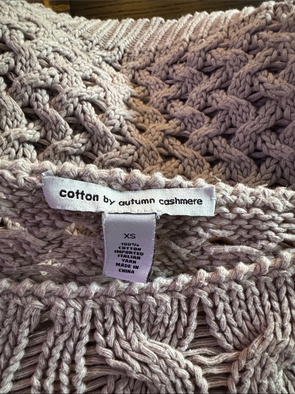 Autumn Cashmere Tan Open-Stitch Cable Knit Sweater. Fringe side seams & underarm - Picture 5 of 5